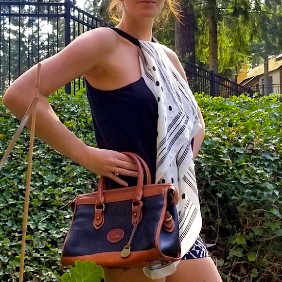 VINTAGE Seigle Silk Scarf Navy White Polkadot convertible Tank Sz M stretchy - Picture 7 of 8